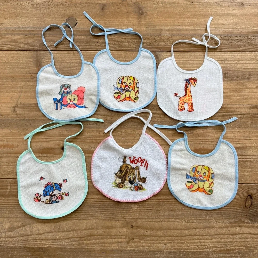Vintage‎ baby bibs with playful animals set of 6